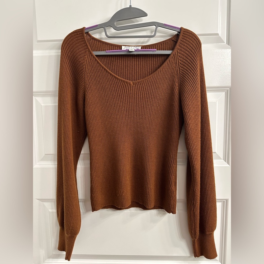 She + Sky Brown Long Sleeve Top